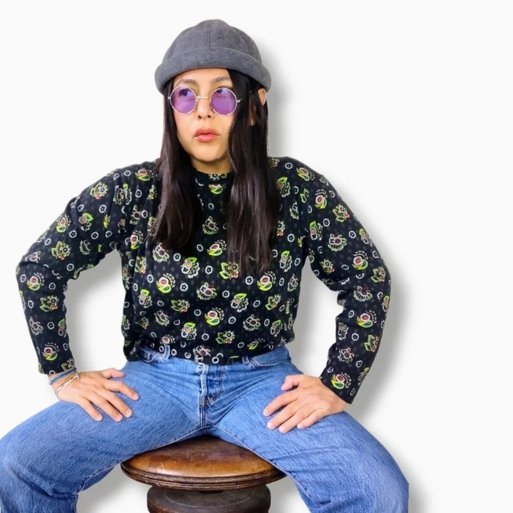 vintage 90s united colors of benetton made in USA grunge floral turtle neck top